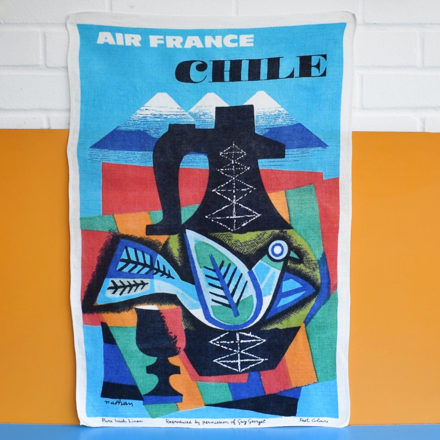 Vintage 1960s Tea Towel / Poster - Air France Chile - Jacques Nathan-Garamond