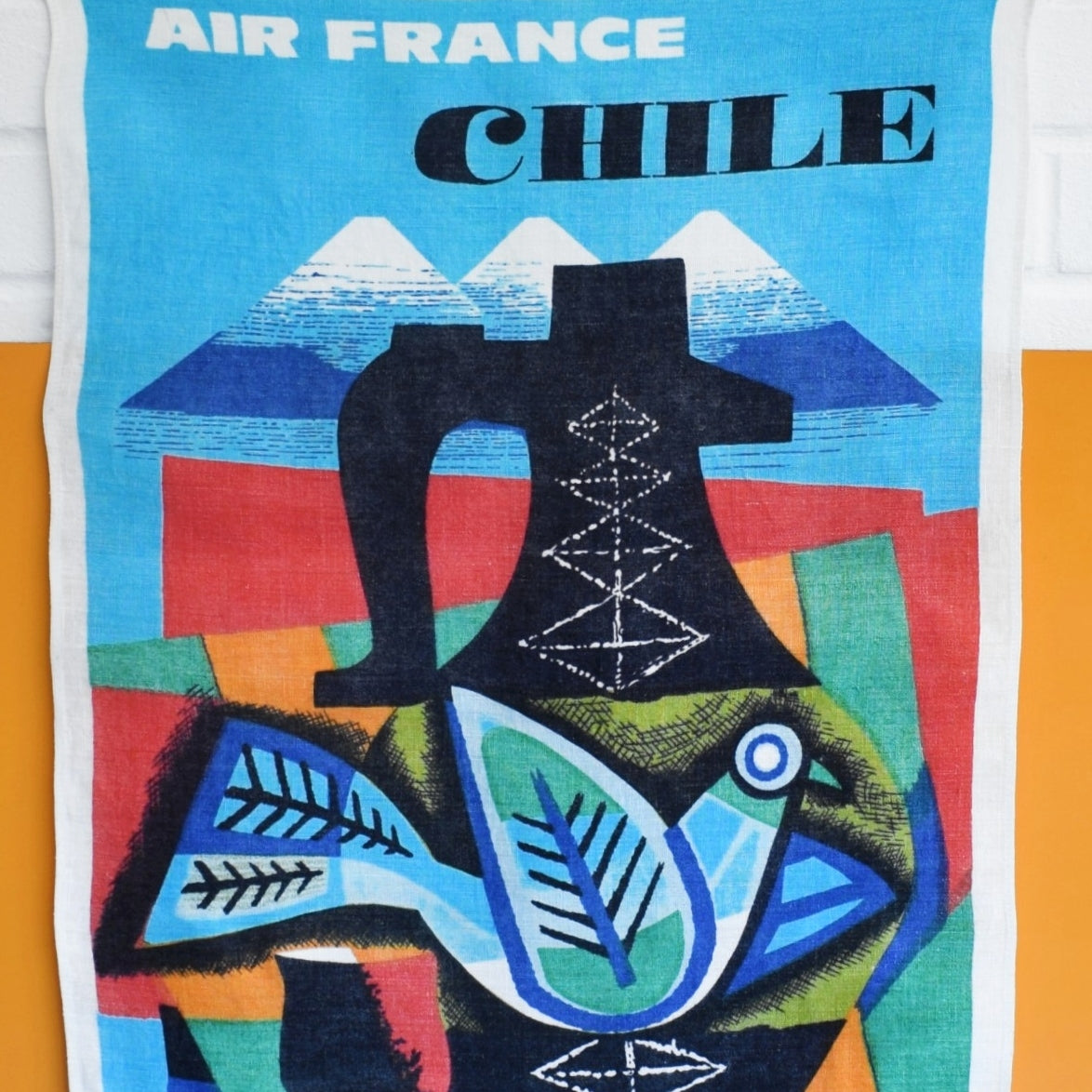 Vintage 1960s Tea Towel / Poster - Air France Chile - Jacques Nathan-Garamond
