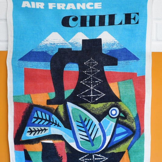 Vintage 1960s Tea Towel / Poster - Air France Chile - Jacques Nathan-Garamond