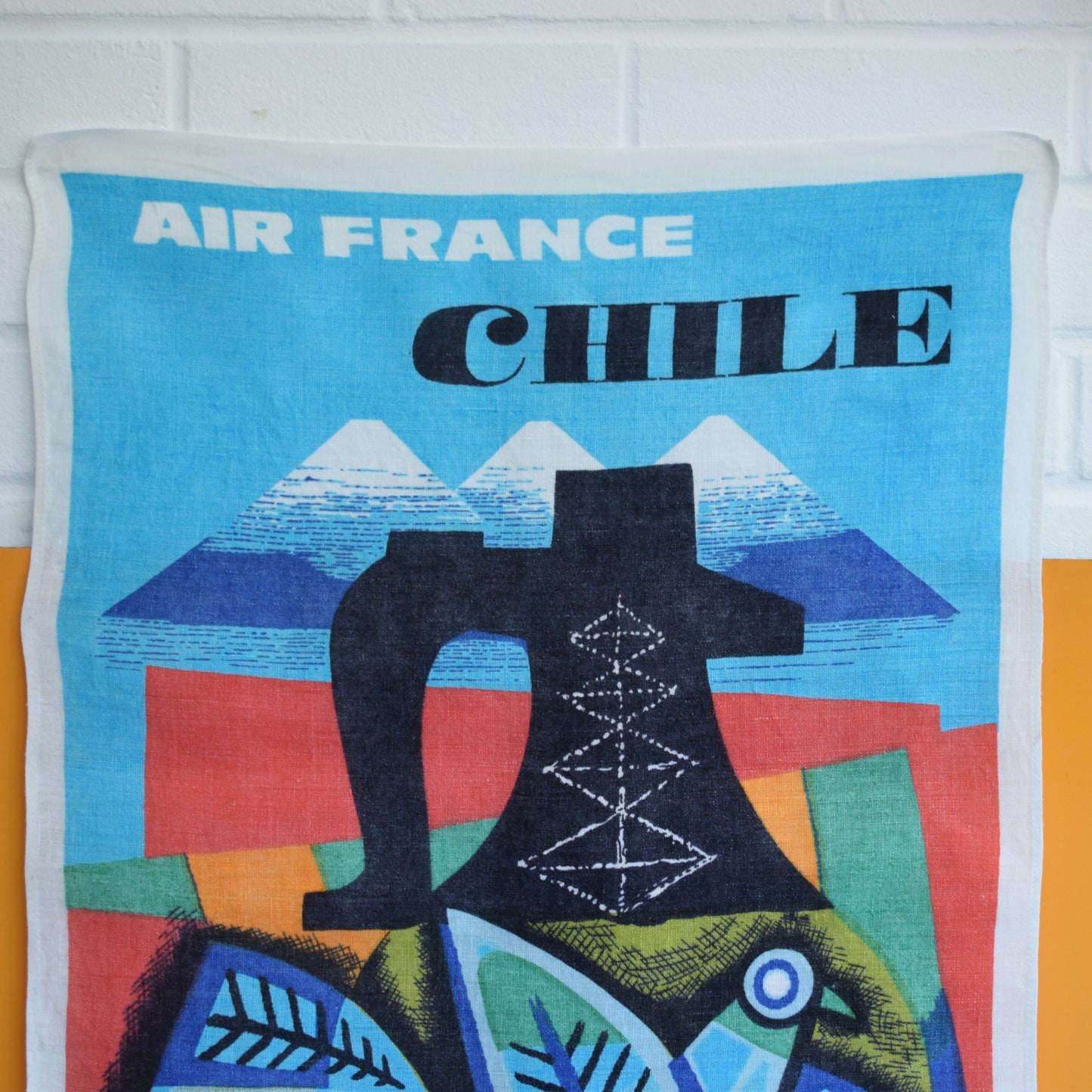 Vintage 1960s Tea Towel / Poster - Air France Chile - Jacques Nathan-Garamond