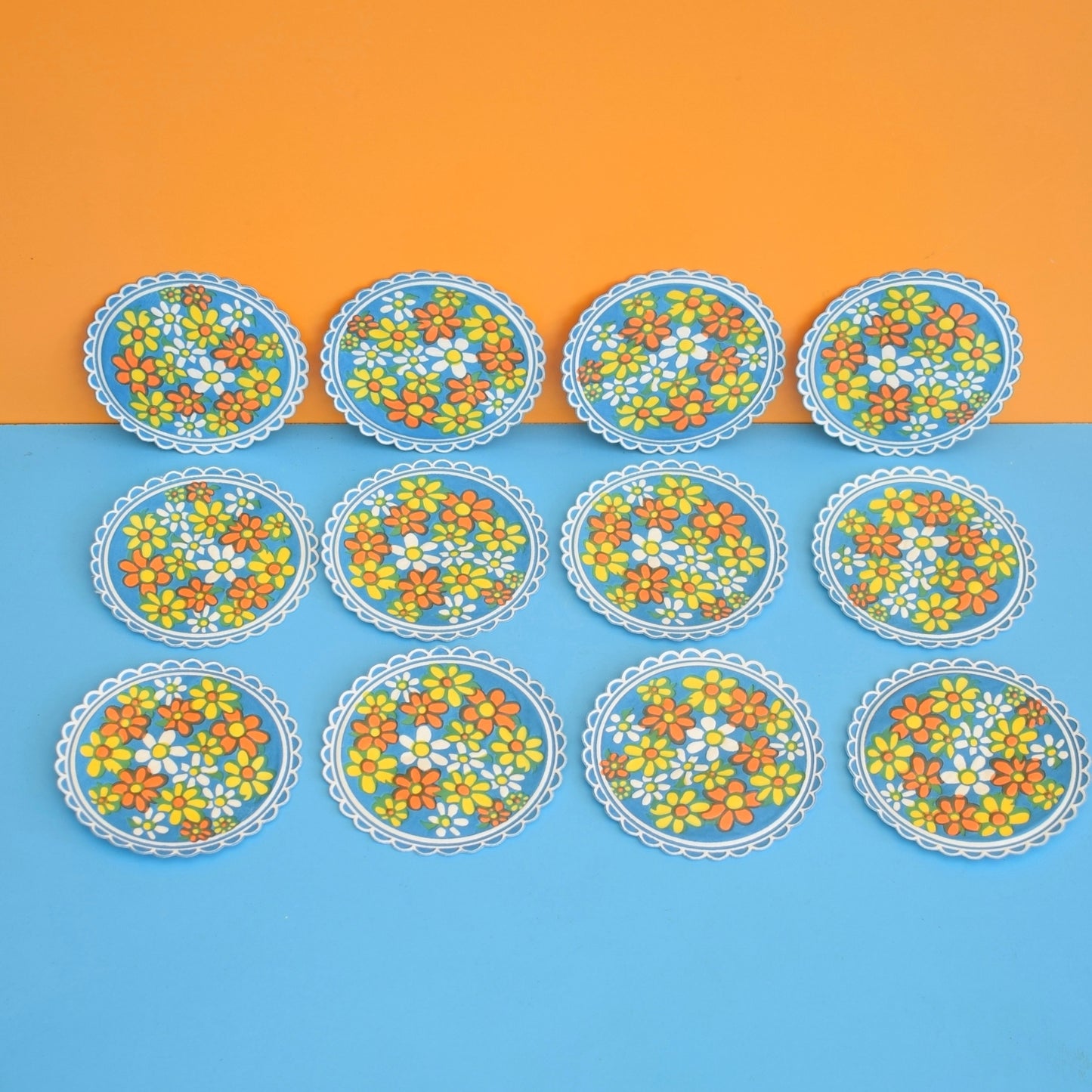 Vintage 1960s Kitsch Paper Coasters - Flower Power x12