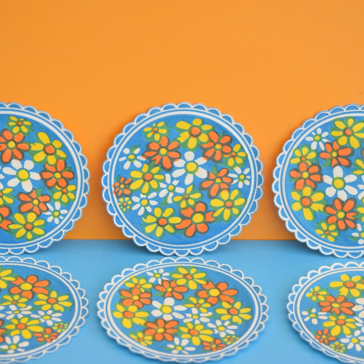 Vintage 1960s Kitsch Paper Coasters - Flower Power x12