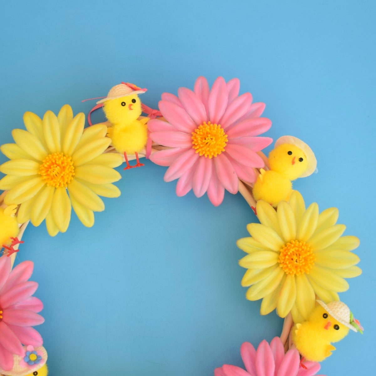 Vintage 1970s Easter / Spring Wreath- Vintage Flower Decorations - Orange / Pink by Pineapple Retro