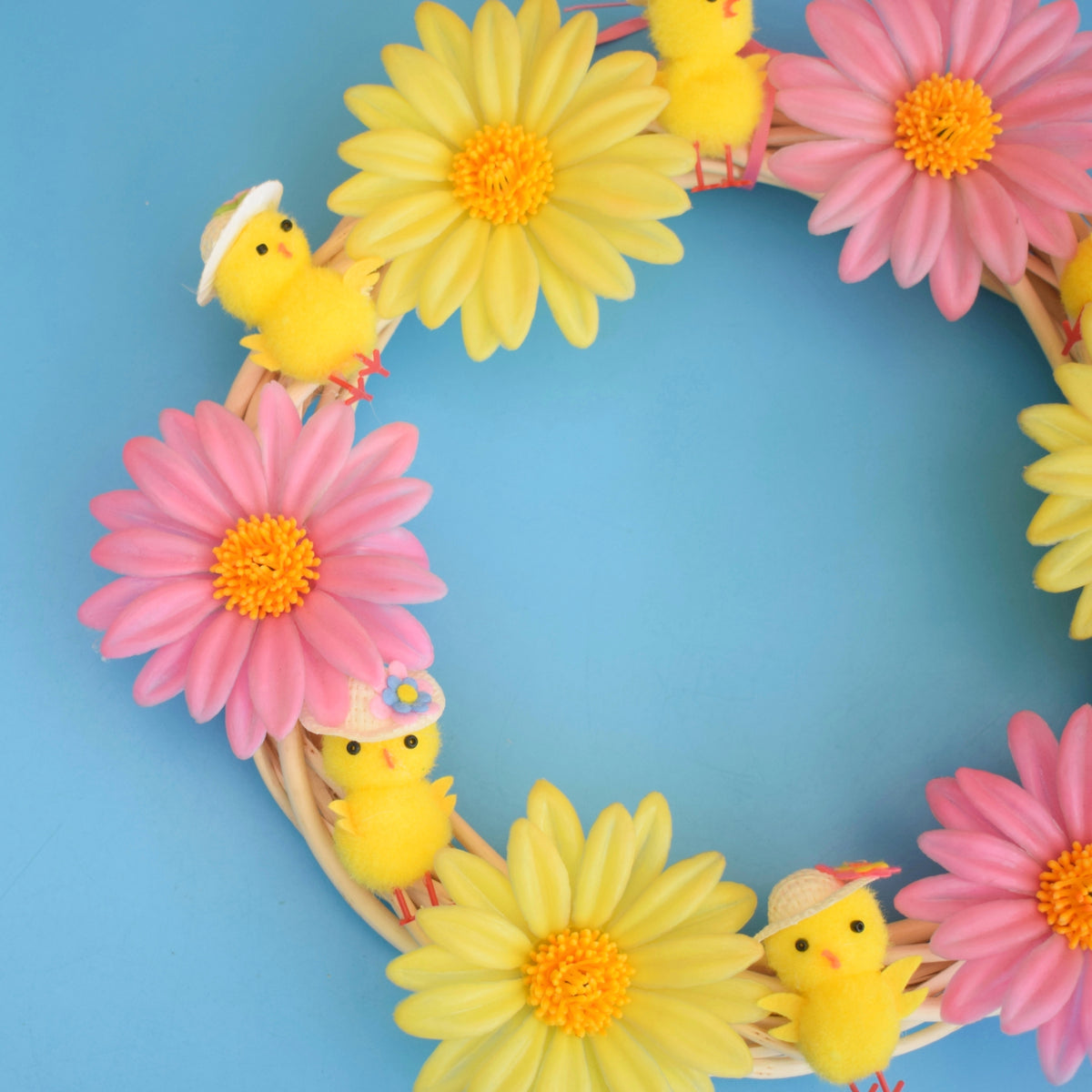 Vintage 1970s Easter / Spring Wreath- Vintage Flower Decorations - Orange / Pink by Pineapple Retro