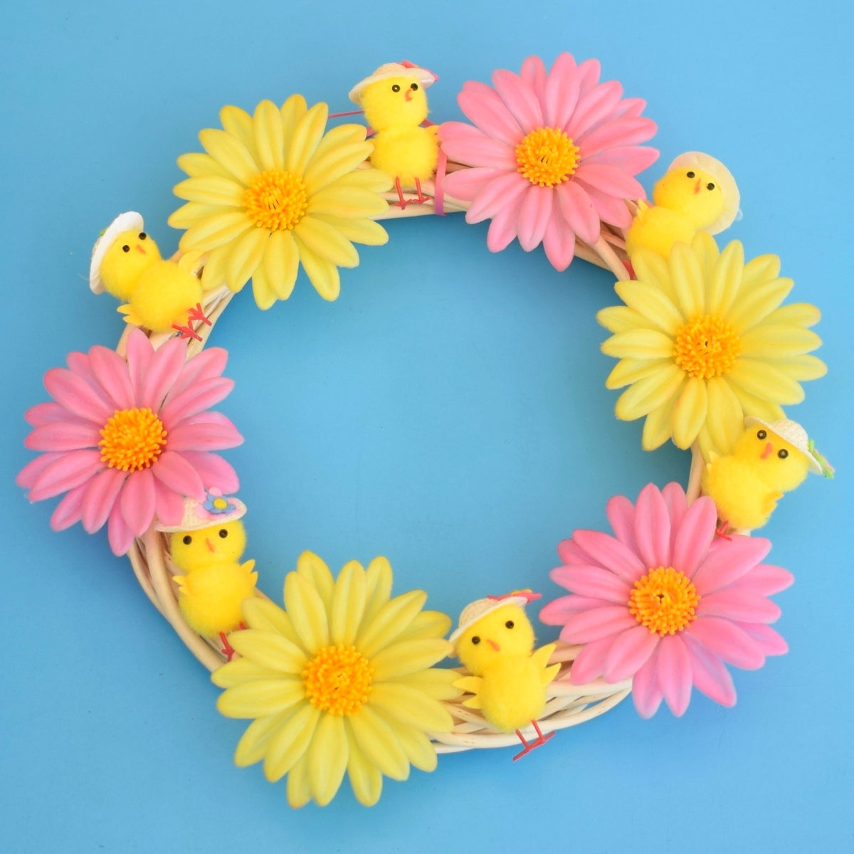 Vintage 1970s Easter / Spring Wreath- Vintage Flower Decorations - Orange / Pink by Pineapple Retro