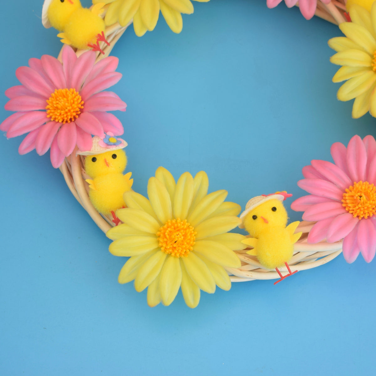 Vintage 1970s Easter / Spring Wreath- Vintage Flower Decorations - Orange / Pink by Pineapple Retro