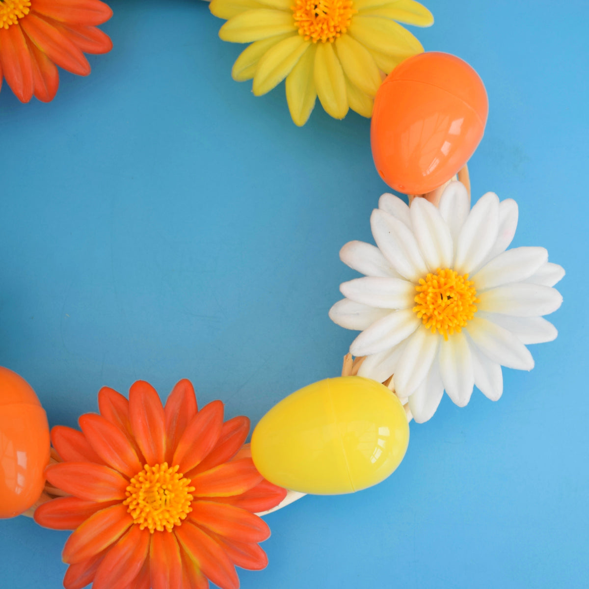 Vintage 1970s Easter / Spring Wreath- Vintage Flower Decorations - Orange / Pink by Pineapple Retro