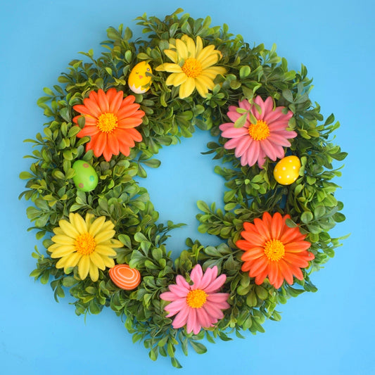 Vintage 1970s Easter / Spring Wreath Made With Vintage Flower Decorations