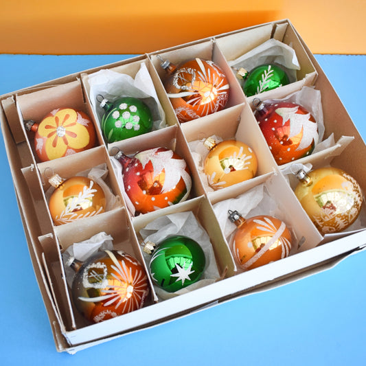 Vintage 1960s Glass Christmas Baubles - Bronze / Green