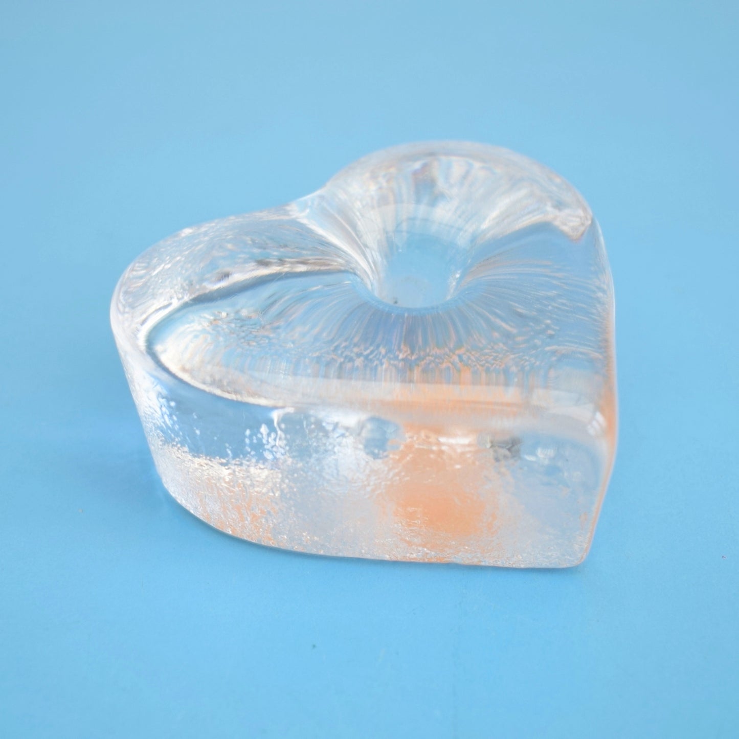 Vintage 1970s Heart Shaped Tin - Geranium / Dartington Glass Heart Paperweight