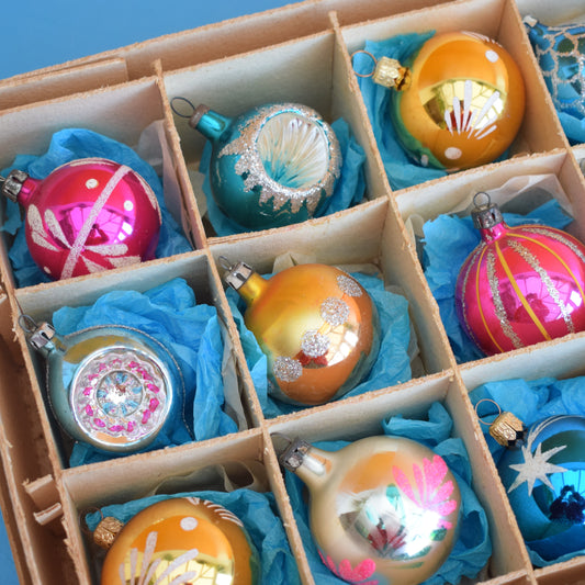 Vintage 1960s Glass Christmas Baubles - Blue/ Pink