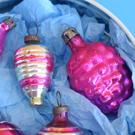 Vintage 1960s Glass Christmas Baubles & Quality Street Tin