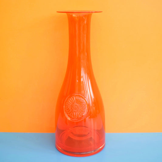 Vintage 1970s Dartington Flower Glass Bottle Vase - Orange .