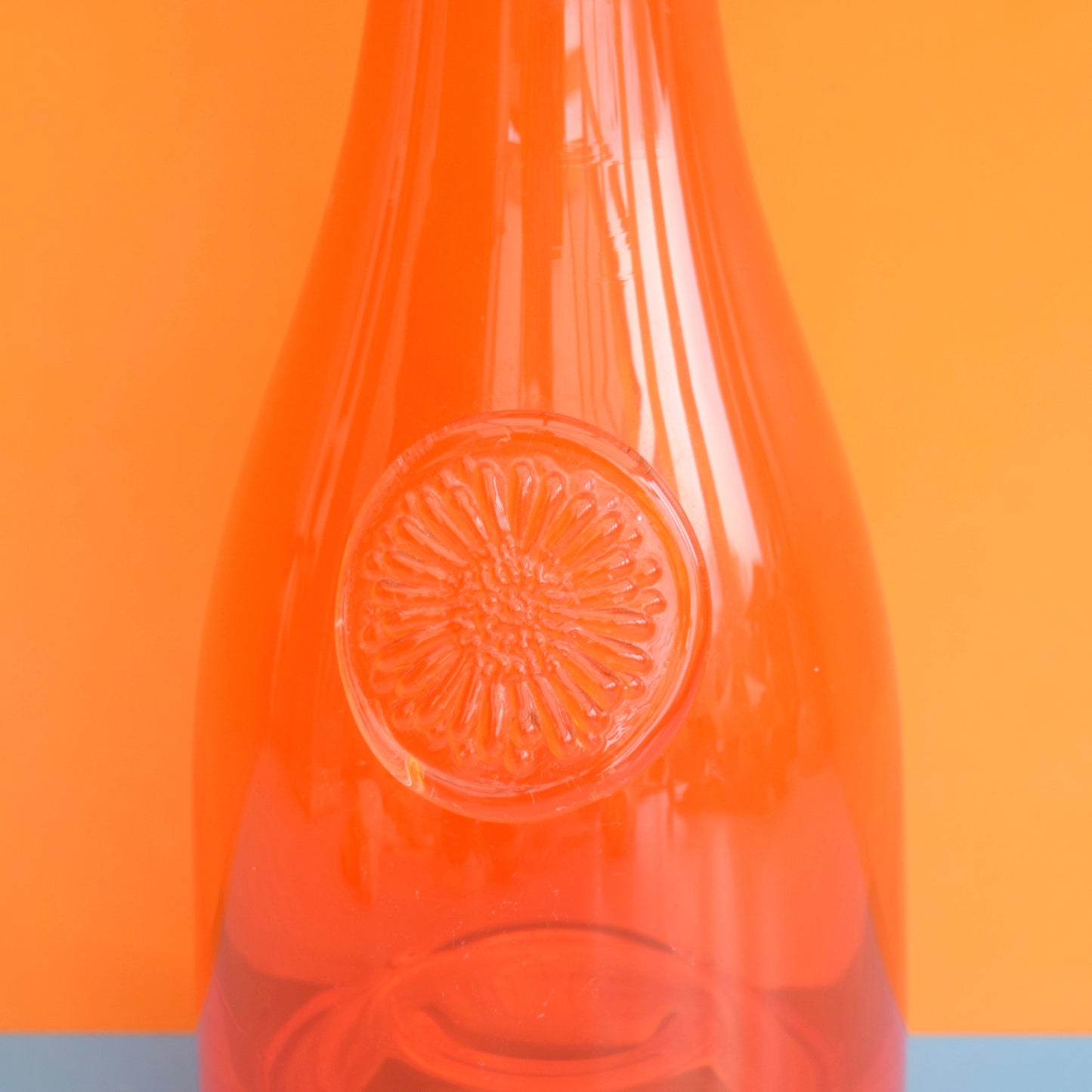 Vintage 1970s Dartington Flower Glass Bottle Vase - Orange .