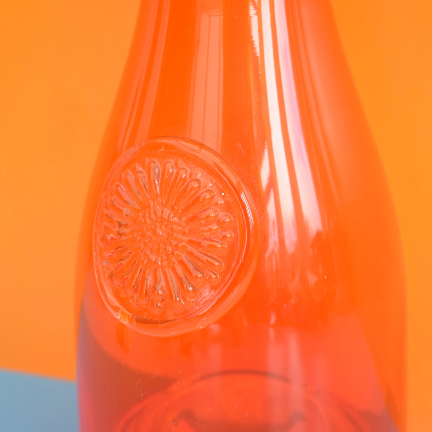 Vintage 1970s Dartington Flower Glass Bottle Vase - Orange .