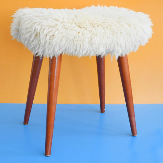 Vintage 1970s Fluffy Sheepskin Wool Stool - Cream