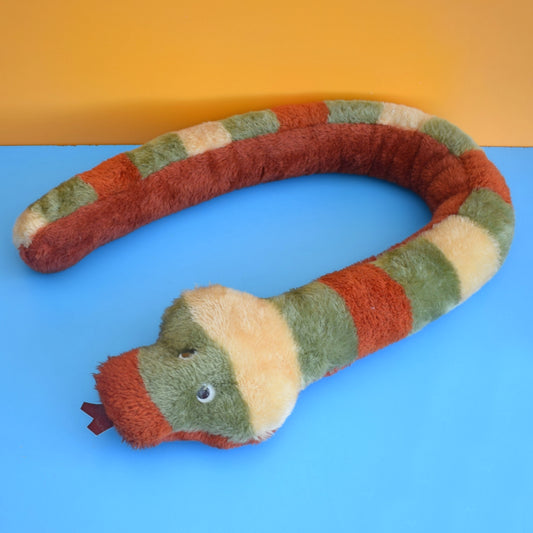 Vintage 1970s Fluffy Snake Draft Excluder - Browns