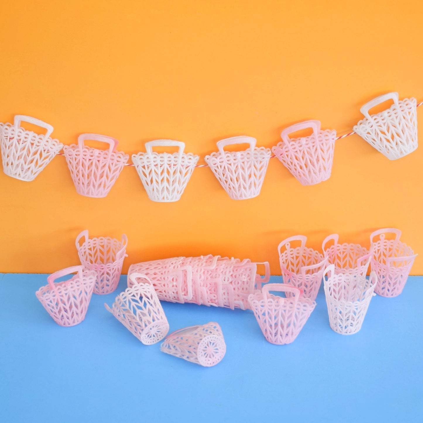 Vintage 1960s Plastic Basket Alternative Advent Calendar - Pink