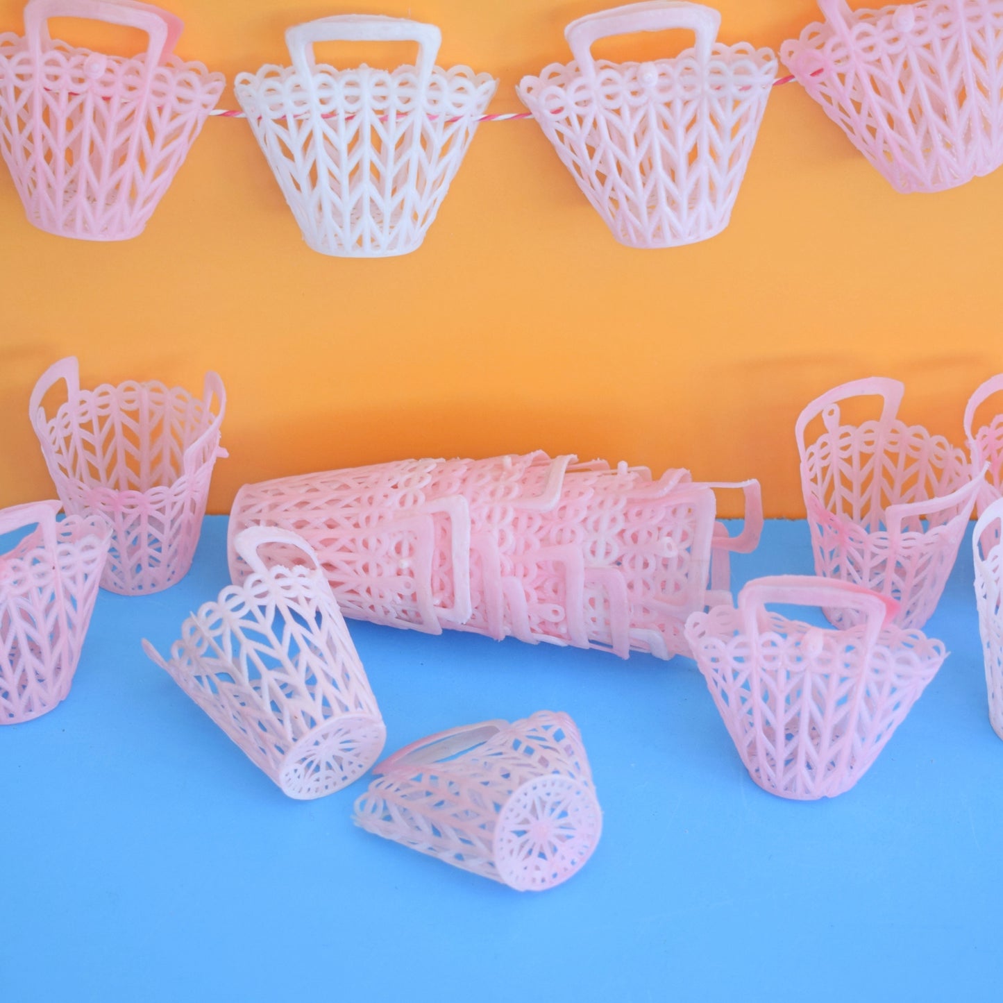 Vintage 1960s Plastic Basket Alternative Advent Calendar - Pink