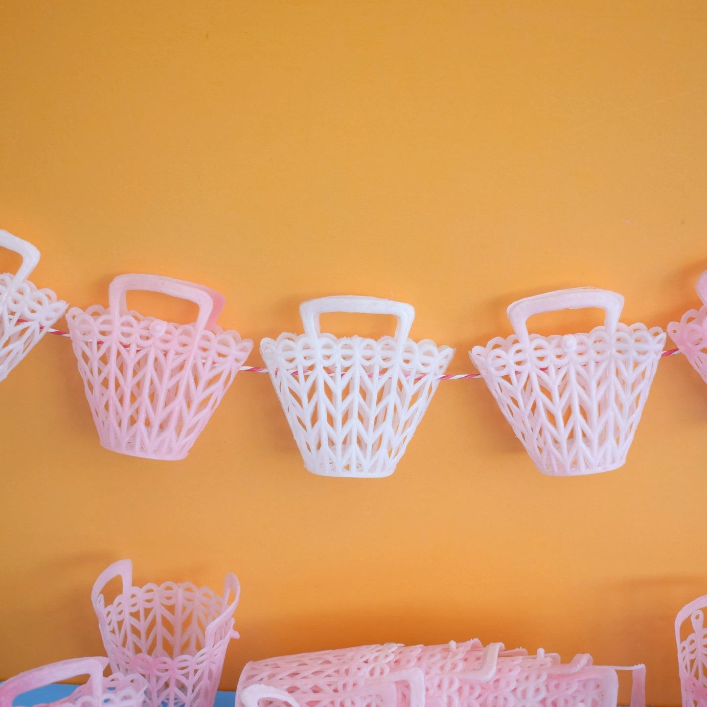 Vintage 1960s Plastic Basket Alternative Advent Calendar - Pink