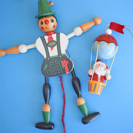 Vintage 1970s Wooden Decorations - Pinocchio / Air Balloon