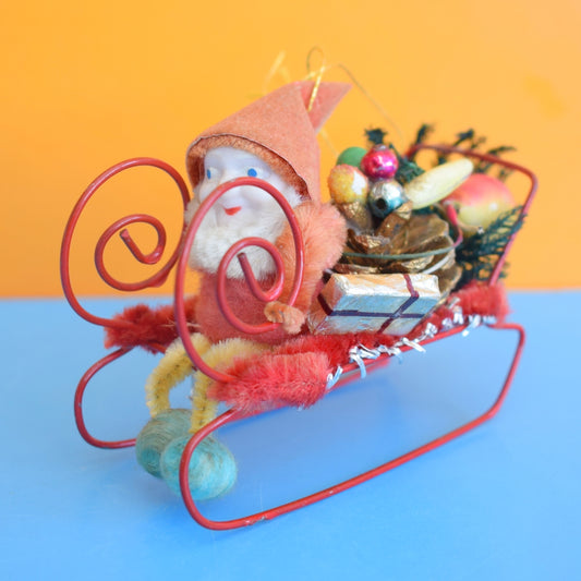 Vintage 1950s Christmas Santa Sleigh Ornament- Shiny Brite