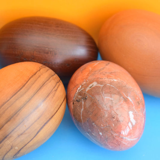 Vintage 1970s Tactile Wooden / Agate Eggs - Handmade