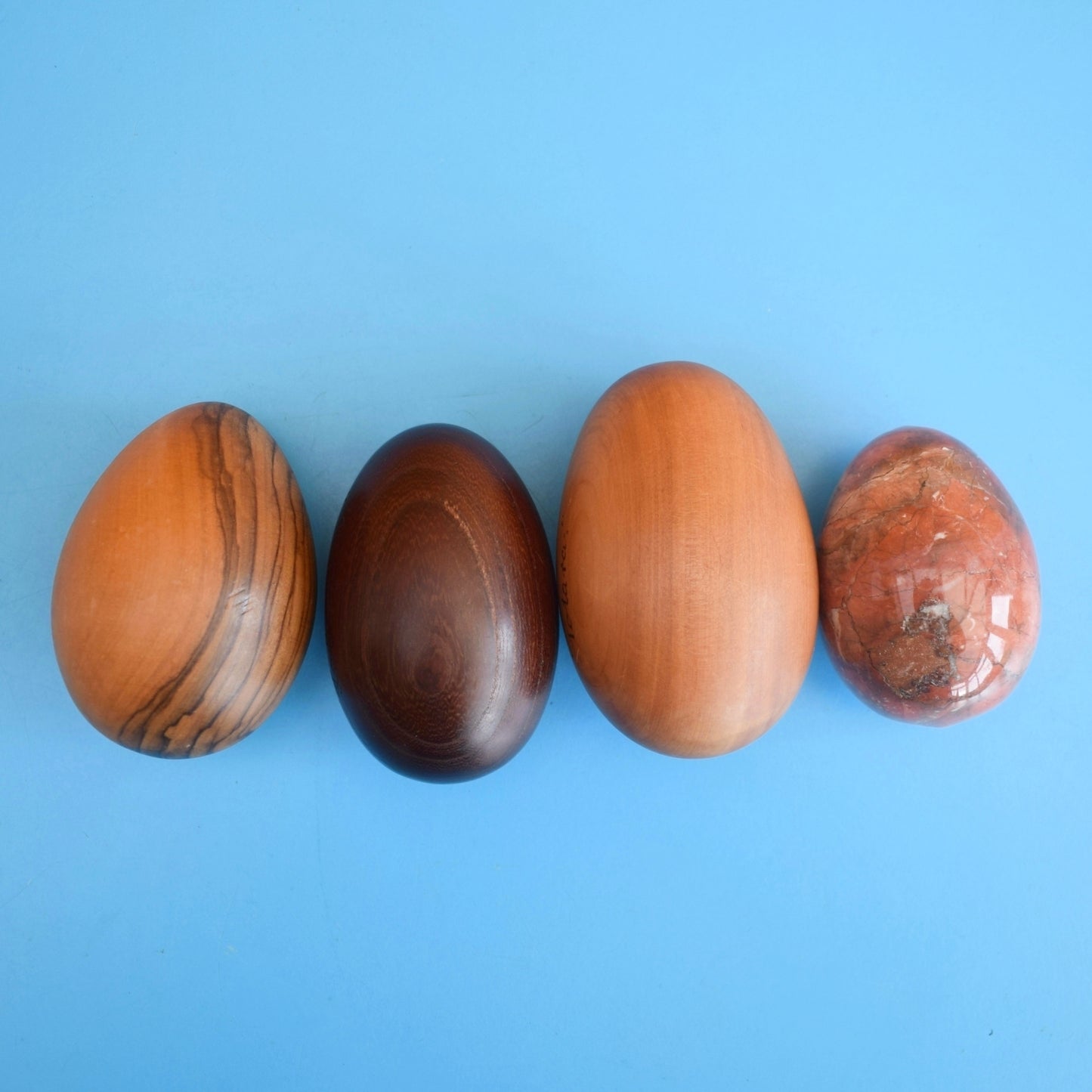 Vintage 1970s Tactile Wooden / Agate Eggs - Handmade