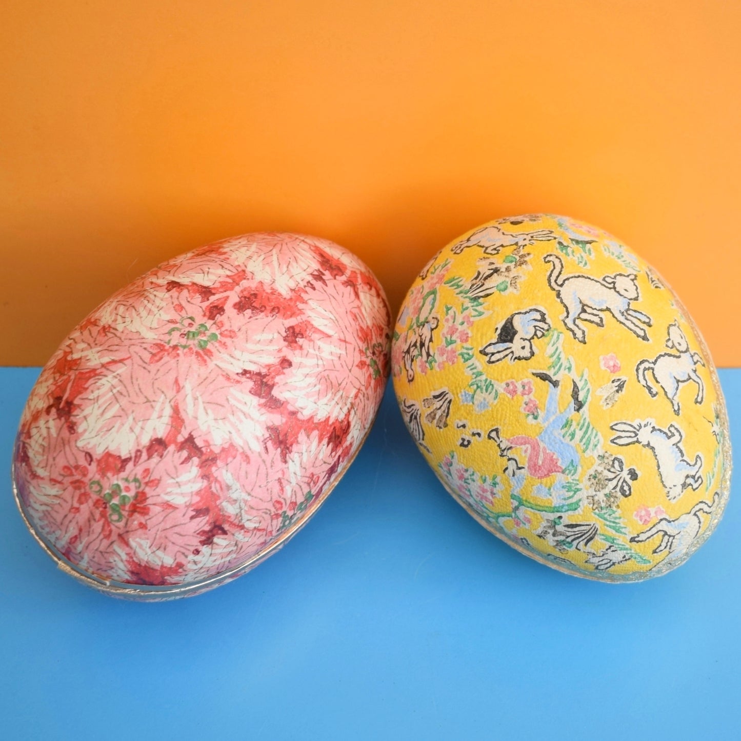 Vintage 1960s Cardboard Egg - Fill With Chocolate Eggs - Easter - Pink/ Yellow