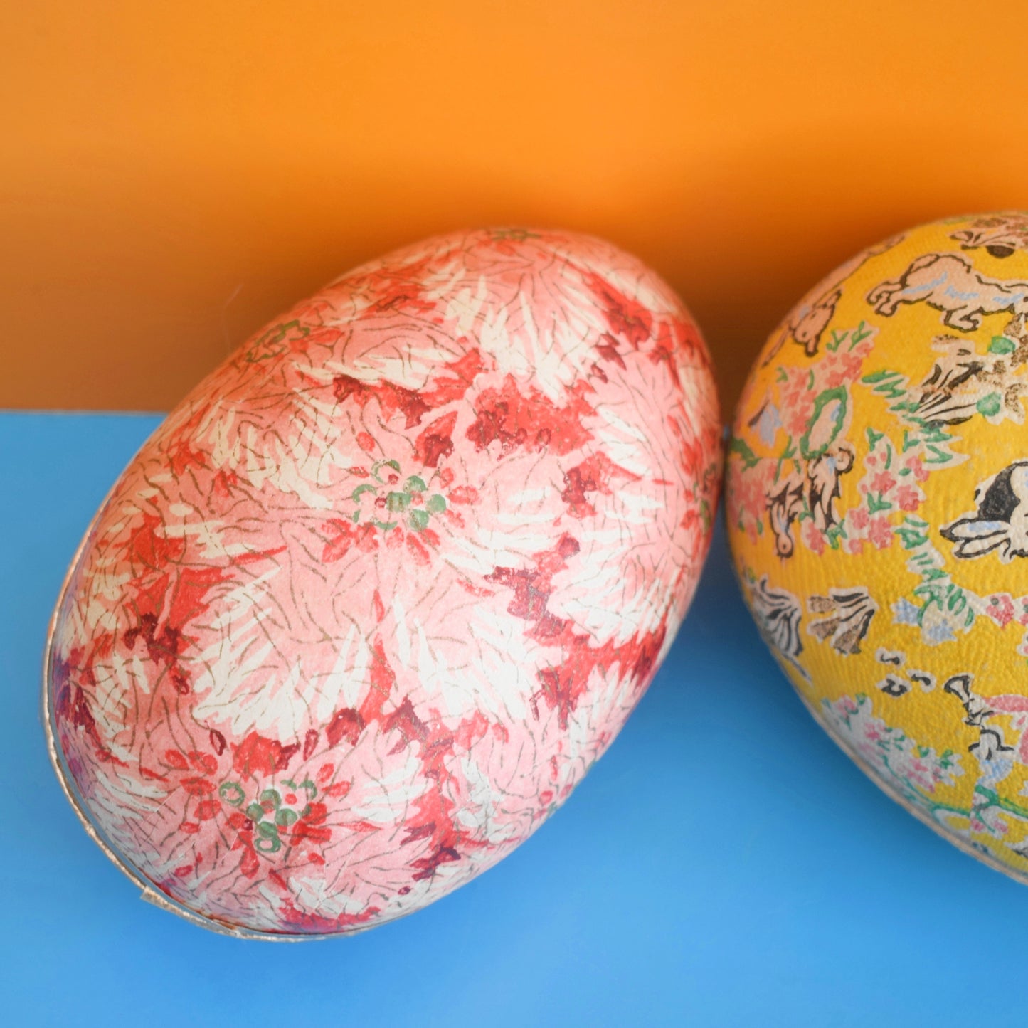 Vintage 1960s Cardboard Egg - Fill With Chocolate Eggs - Easter - Pink/ Yellow