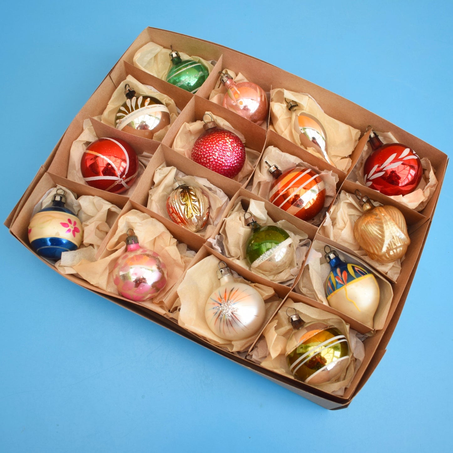 Vintage 1960s Glass Christmas Baubles - 16 Small