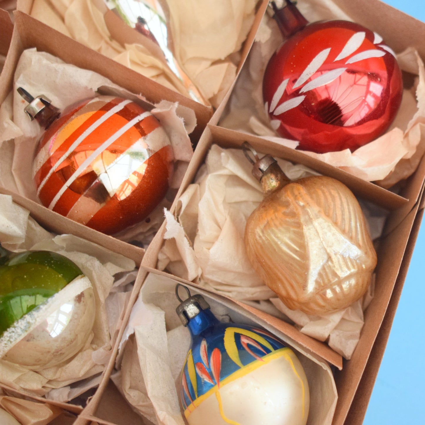 Vintage 1960s Glass Christmas Baubles - 16 Small