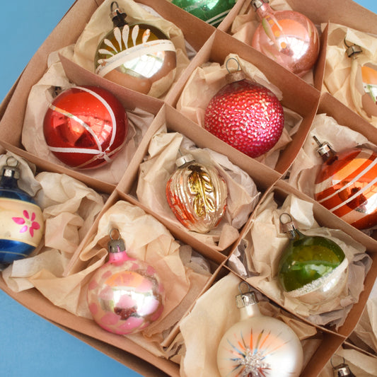 Vintage 1960s Glass Christmas Baubles - 16 Small