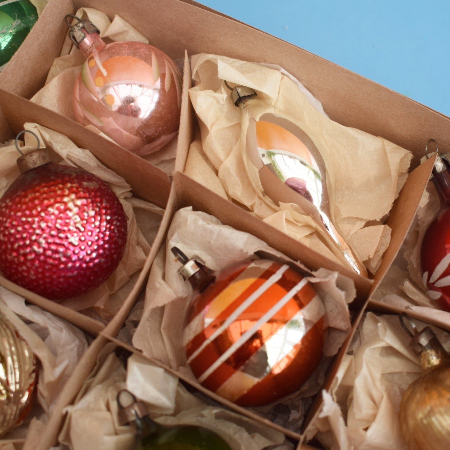 Vintage 1960s Glass Christmas Baubles - 16 Small