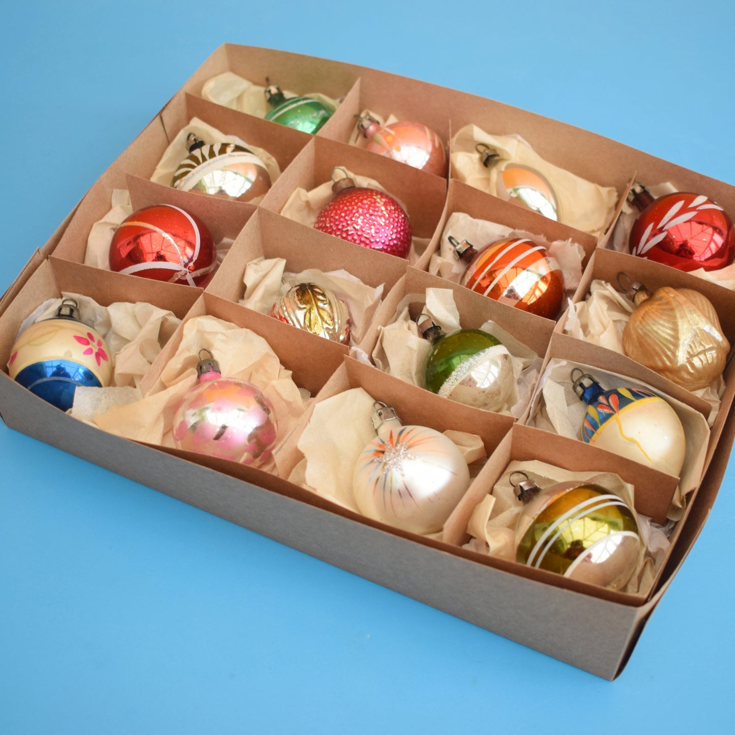 Vintage 1960s Glass Christmas Baubles - 16 Small