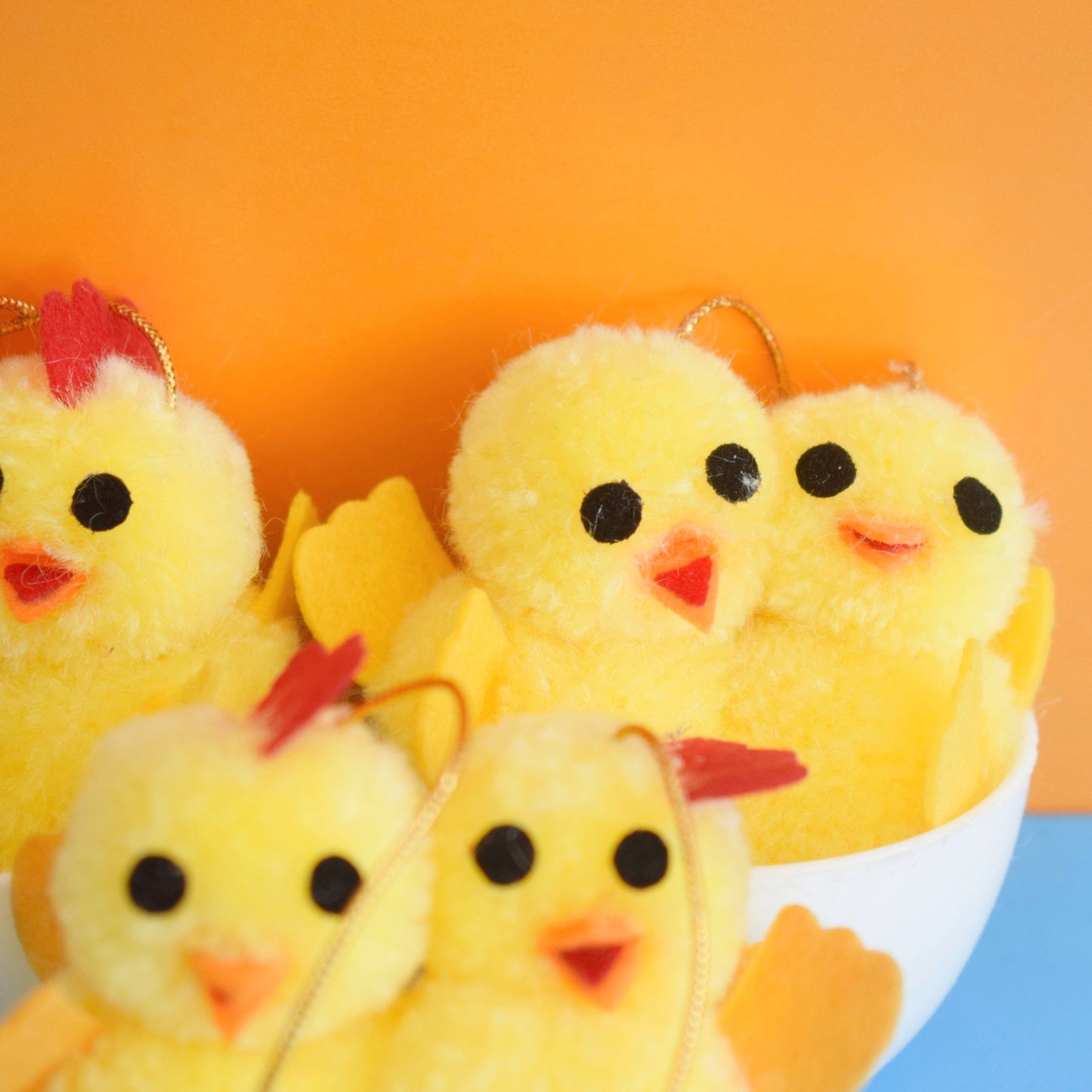 Vintage 1970s Pom Pom Chicks In Hanging Eggs