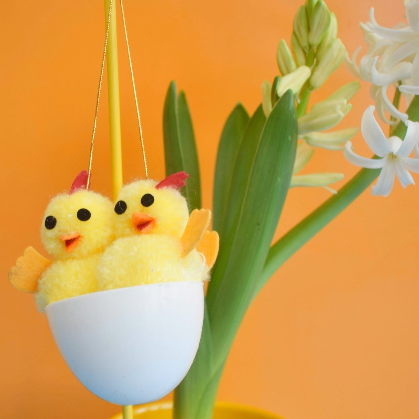 Vintage 1970s Pom Pom Chicks In Hanging Eggs