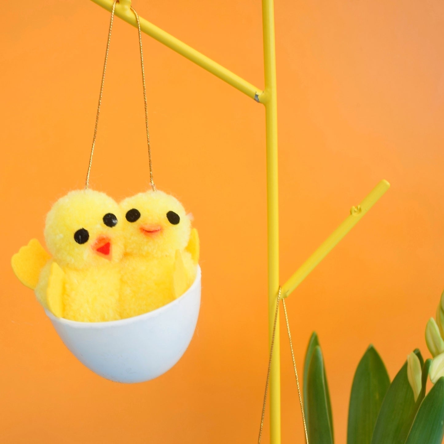 Vintage 1970s Pom Pom Chicks In Hanging Eggs