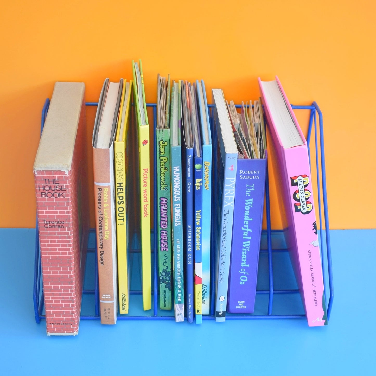 Vintage 1970s Wire Book / Box File Rack - Blue