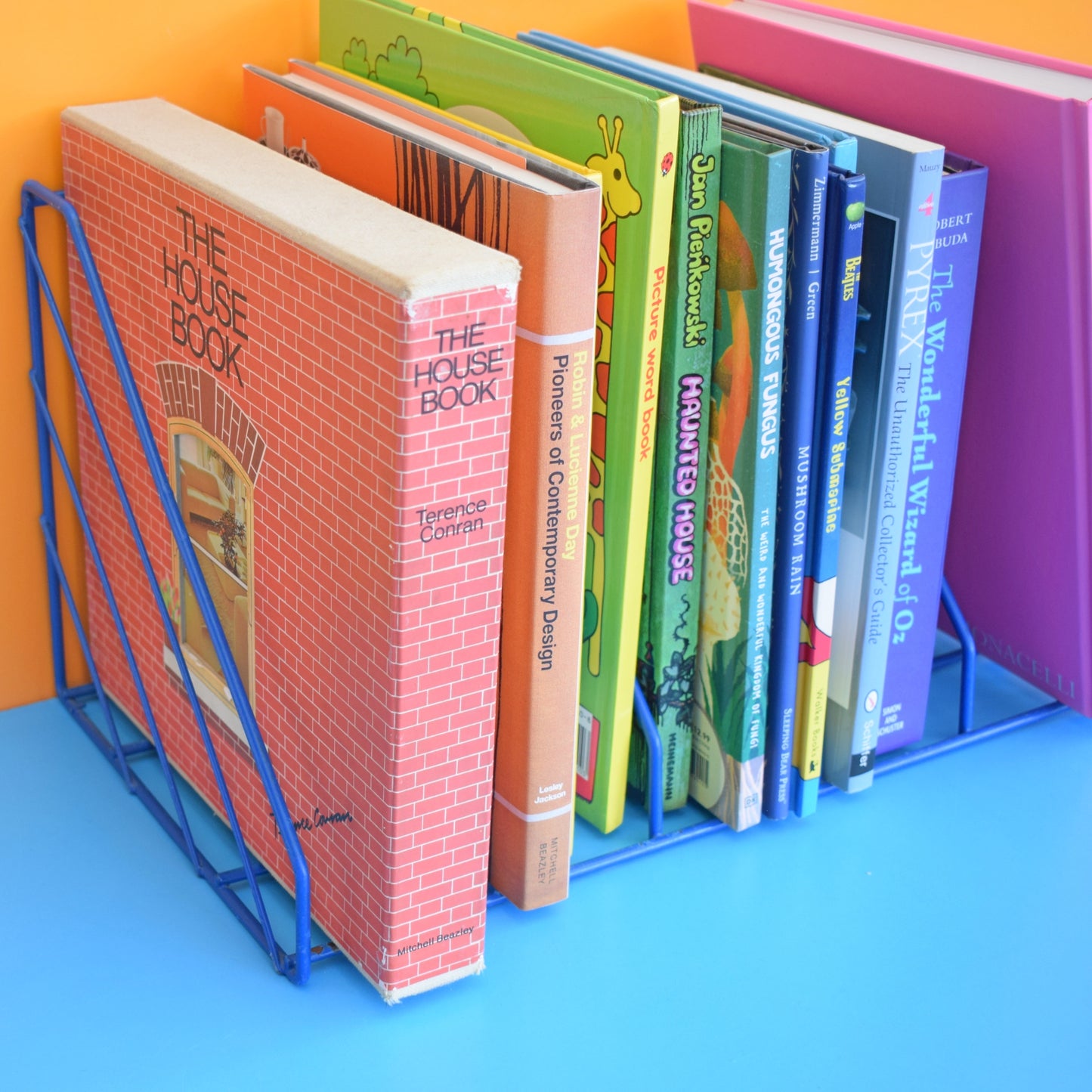 Vintage 1970s Wire Book / Box File Rack - Blue