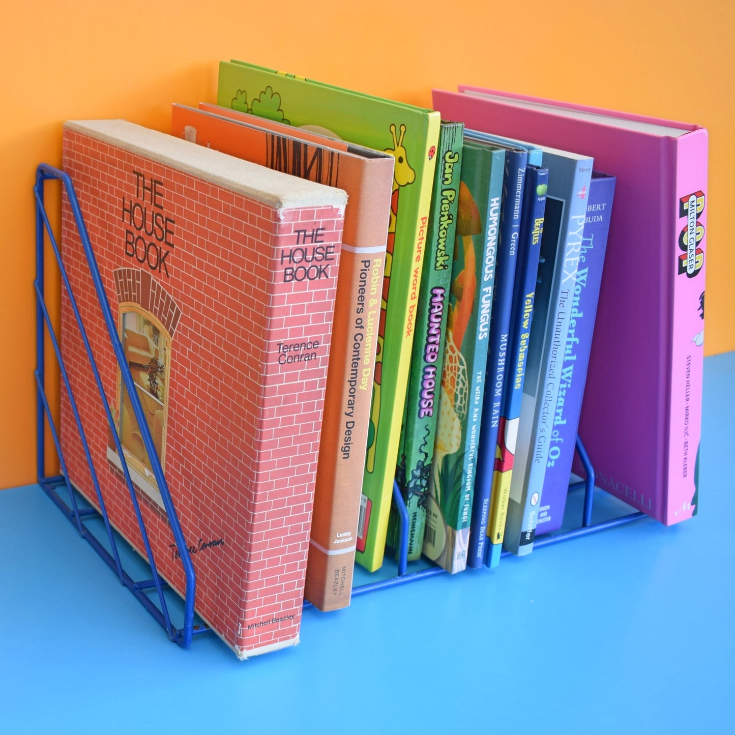 Vintage 1970s Wire Book / Box File Rack - Blue