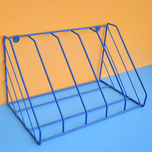 Vintage 1970s Wire Book / Box File Rack - Blue
