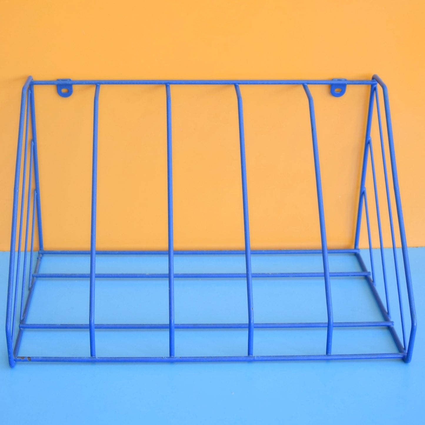 Vintage 1970s Wire Book / Box File Rack - Blue