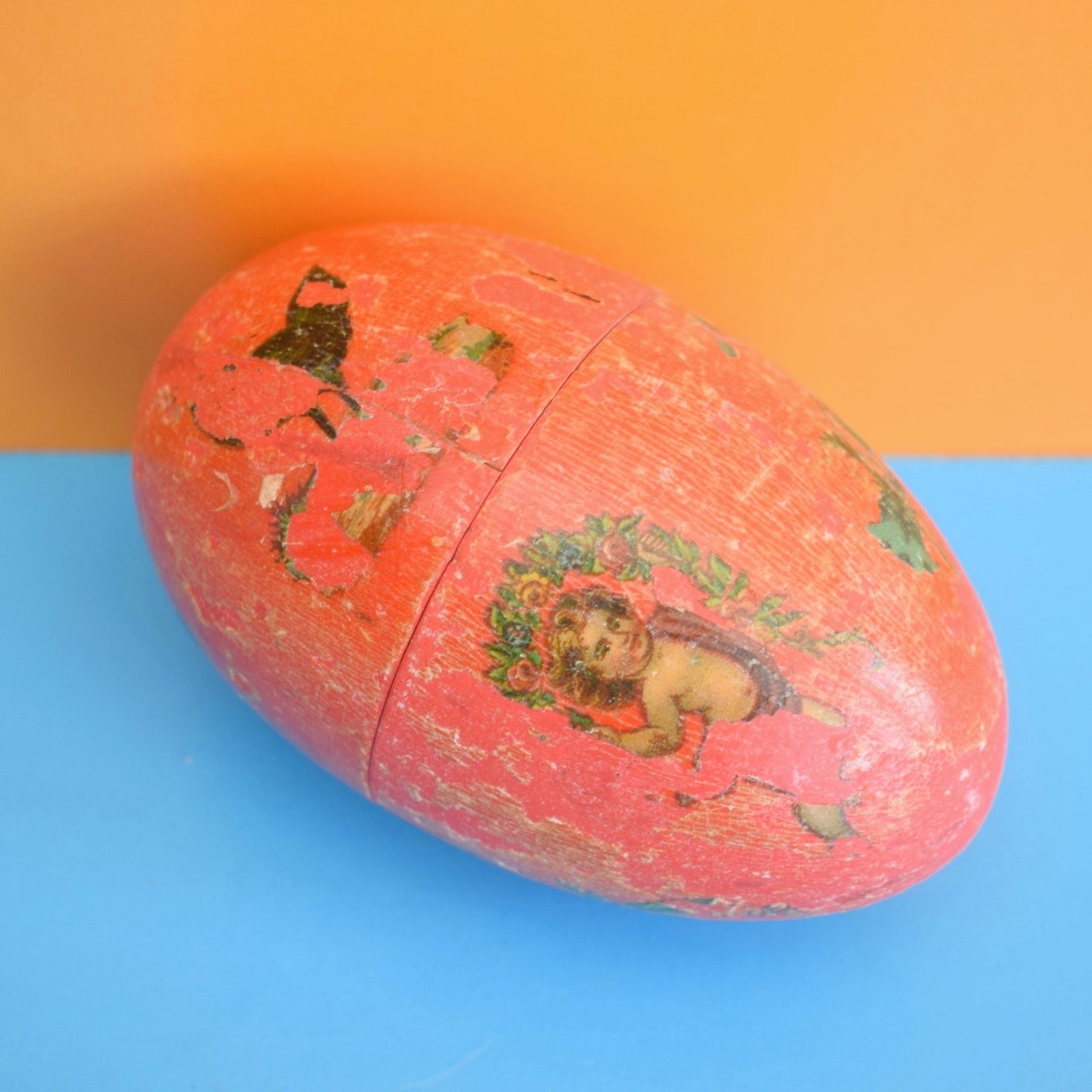 Vintage 1930s Cardboard / Wooden Egg - Easter - German