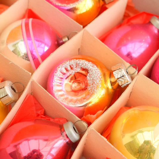 Vintage 1970s Glass Mixed Christmas Baubles - Pink & Gold