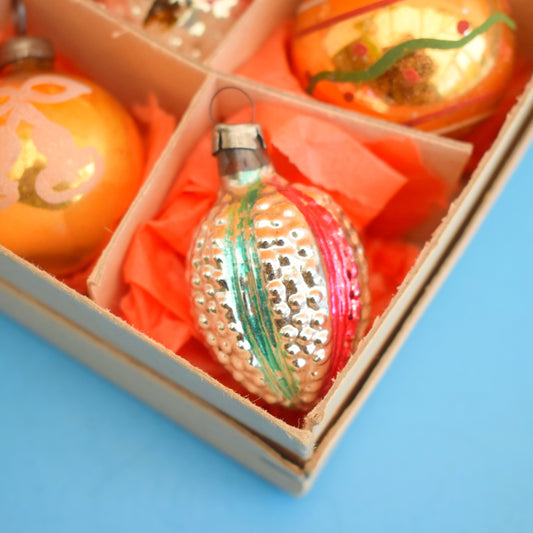 Vintage 1950s Glass Christmas Baubles - 12 Small - Acorn