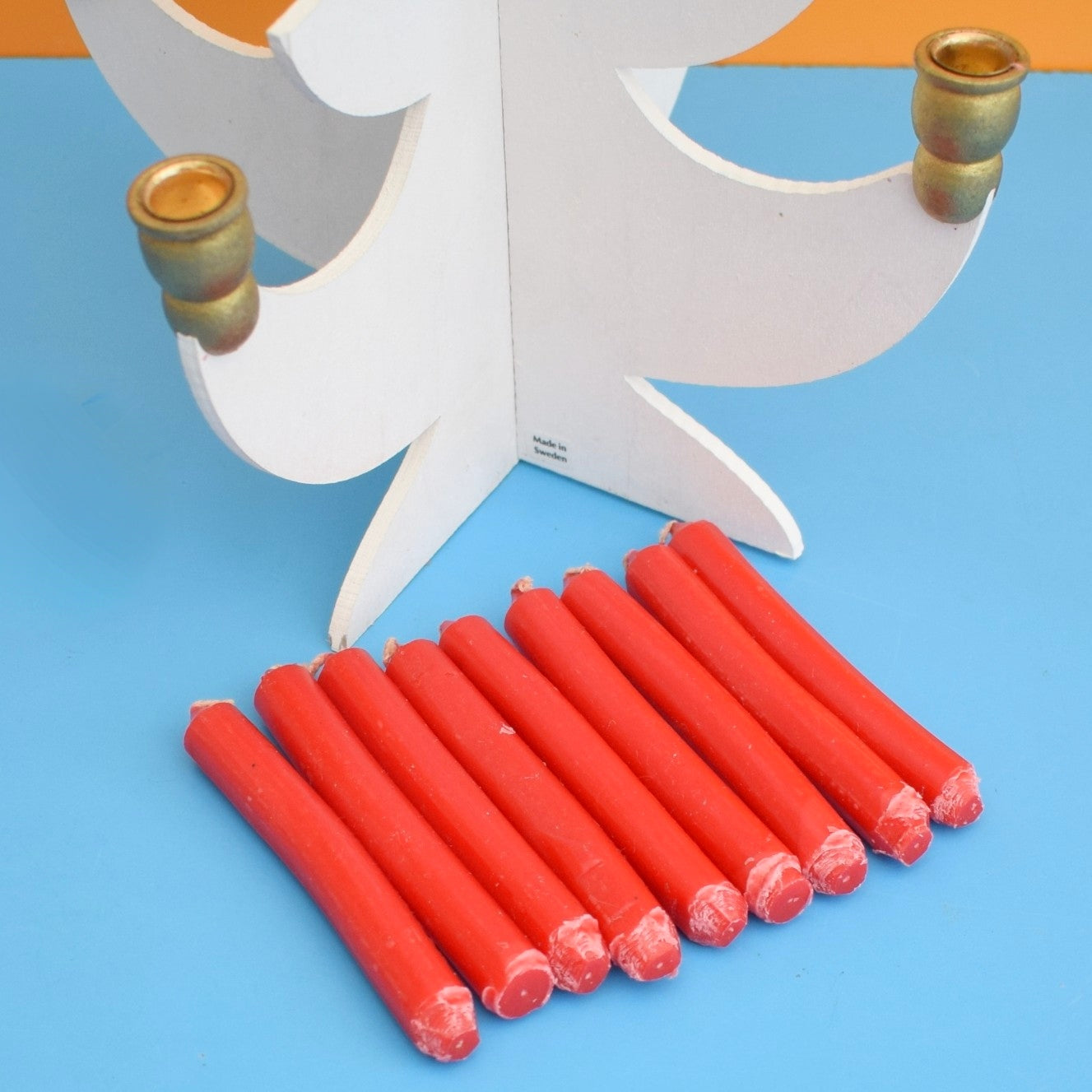 Vintage 1970s Swedish Wooden Christmas Tree Candle Holder - White