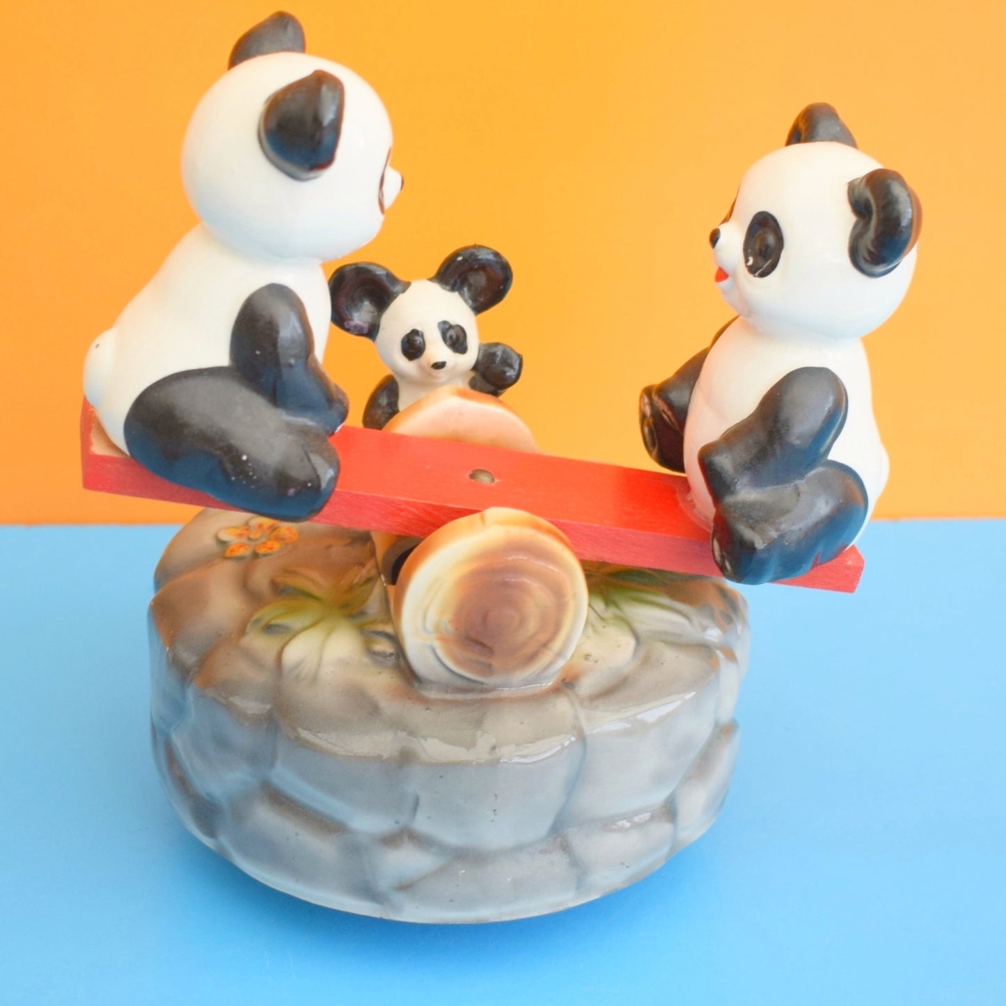 Vintage 1970s Musical Panda See Saw Ornament- Japan