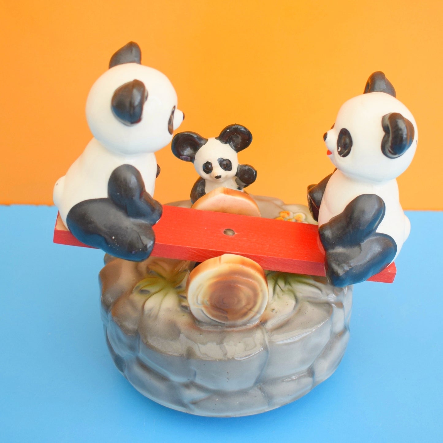 Vintage 1970s Musical Panda See Saw Ornament- Japan