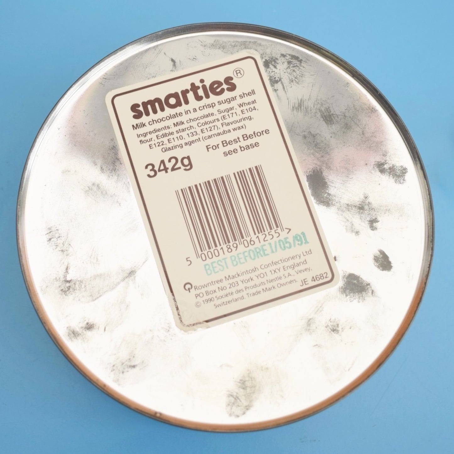 Vintage 1990s Smarties Drum Tin & Sticks